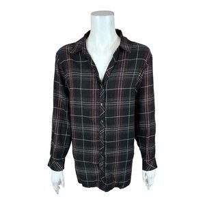 Susan Graver Weekend Regular Yarn Dyed Woven Button Front Shirt Black 2X Size